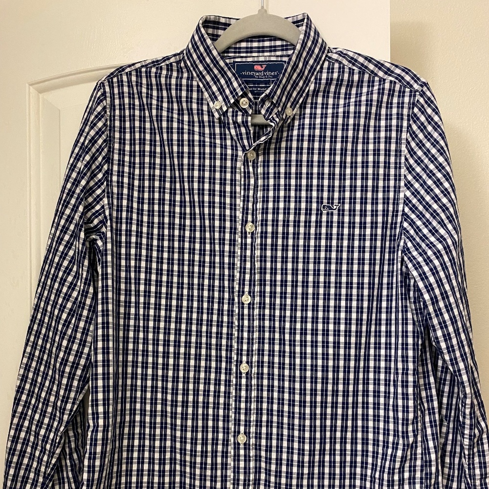 Vineyard Vines Classic Fit L/S Button Down (Size S) Dark  Navy and White Plaid
